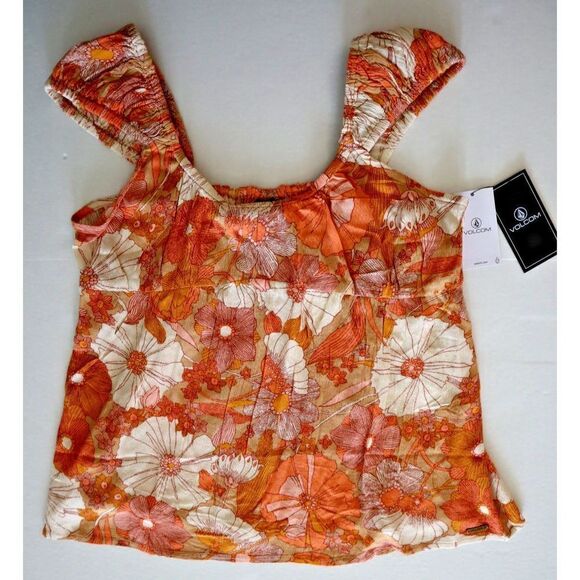 Volcom B0412300 Women's Sz S Brown/Orange Floral Only Good Daze Sleeveless Top - Picture 1 of 6